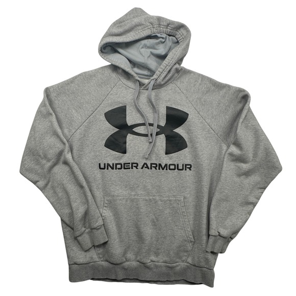 Under Armour Other - Under Armour Mens ColdGear Hoodie Gray Heather Logo Pullover Sweatshirt Large